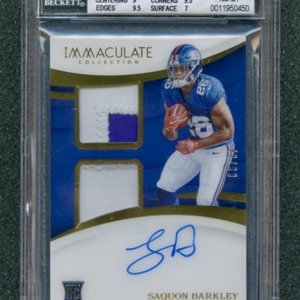 2018 Immaculate Collection Rookie Signature Patches #11 Saquon Barkley/99 BGS 9/10 (POP 2)