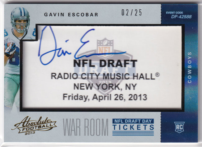 2013 Absolute War Room Draft Day Tickets Autographs #10 Gavin Escobar /25