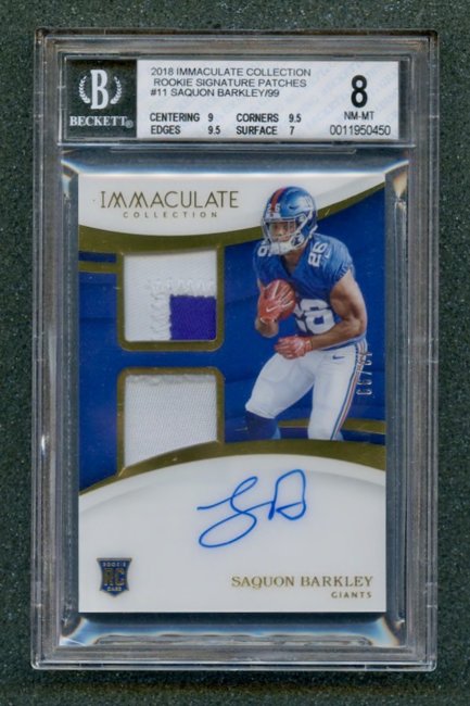2018 Immaculate Collection Rookie Signature Patches #11 Saquon Barkley/99 BGS 9/10 (POP 2)